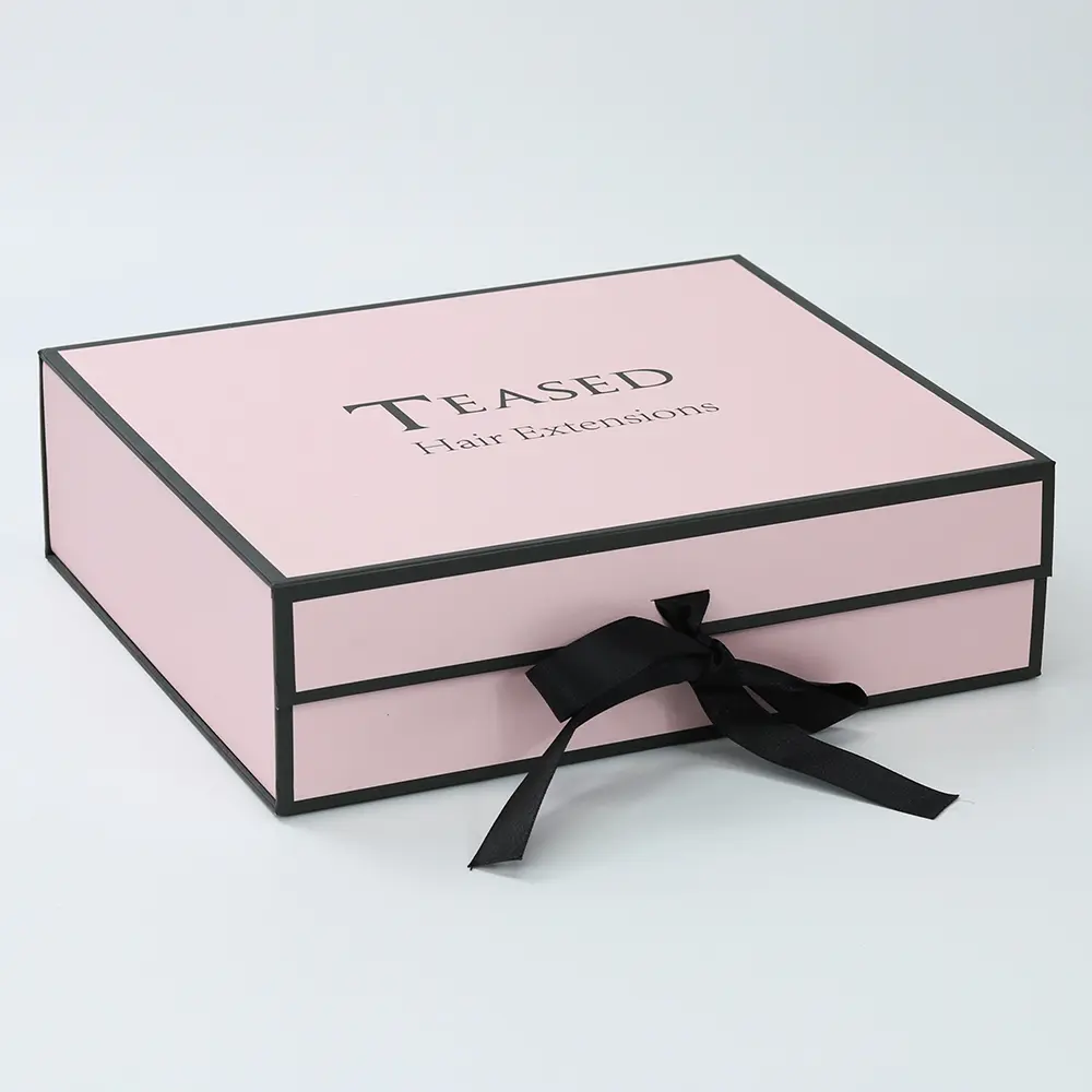 Custom Silver Stamped Logo Gift Paper Box With Ribbon